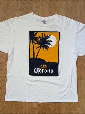 Corona Men’s White Palm Tree Sunset Graphic T-Shirt Beer Tee XL